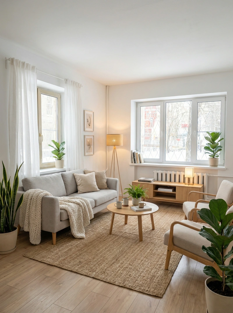 Дизайн интерьера в стиле Хюгге — Гостиная от нейросети RoomGPT