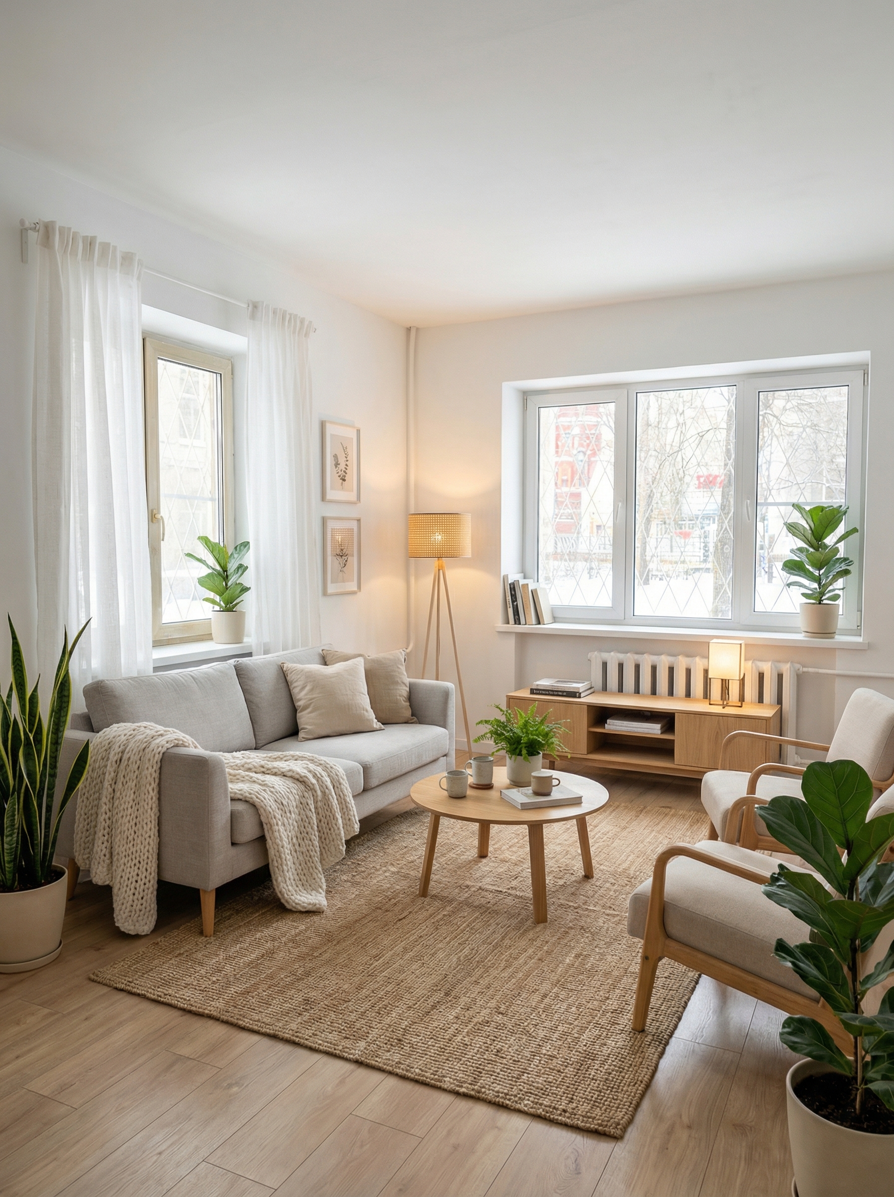 Дизайн гостиной в стиле Хюгге — фото интерьера от нейросети RoomGPT