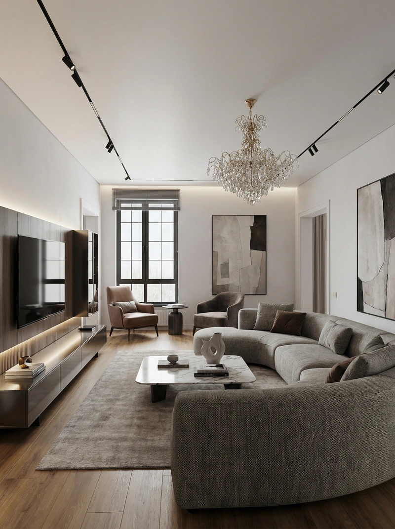 Дизайн интерьера в стиле Контемпорари — Гостиная от нейросети RoomGPT