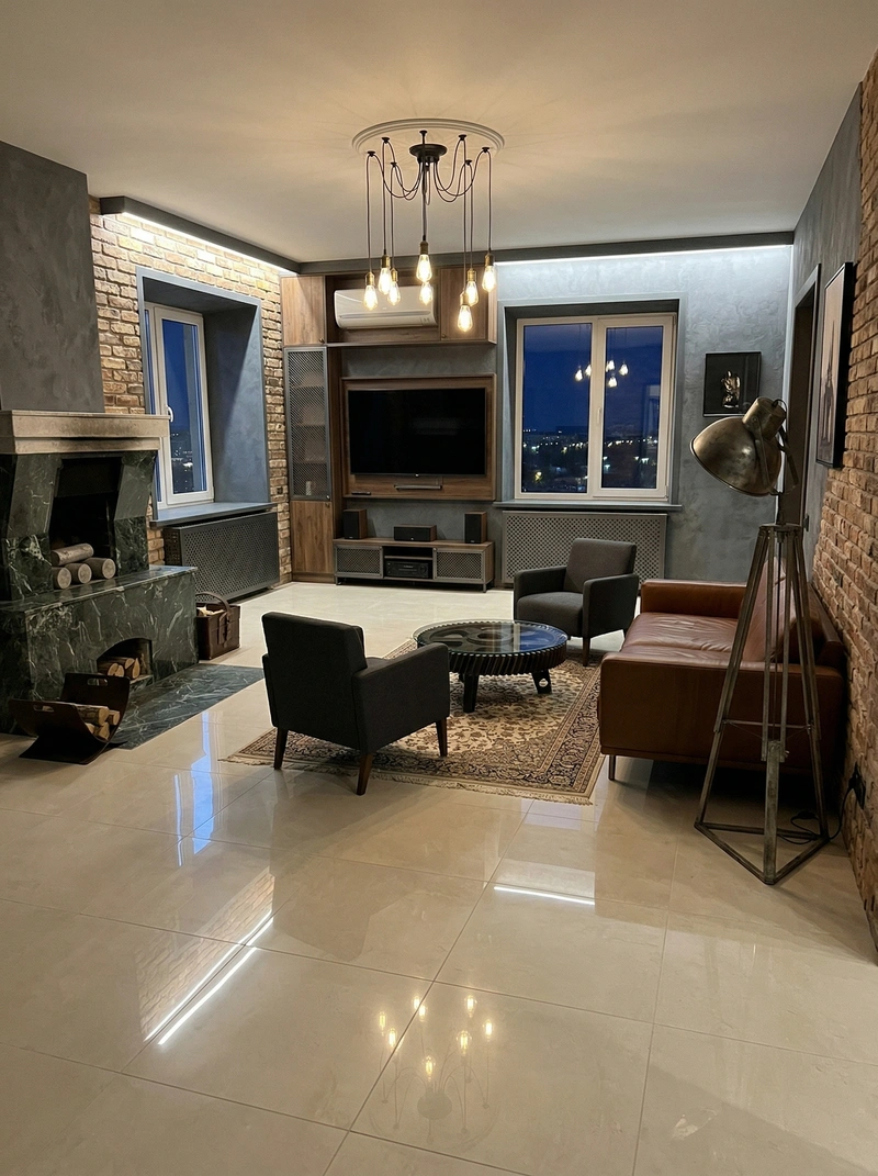 Дизайн гостиной в стиле Лофт — фото интерьера от нейросети RoomGPT