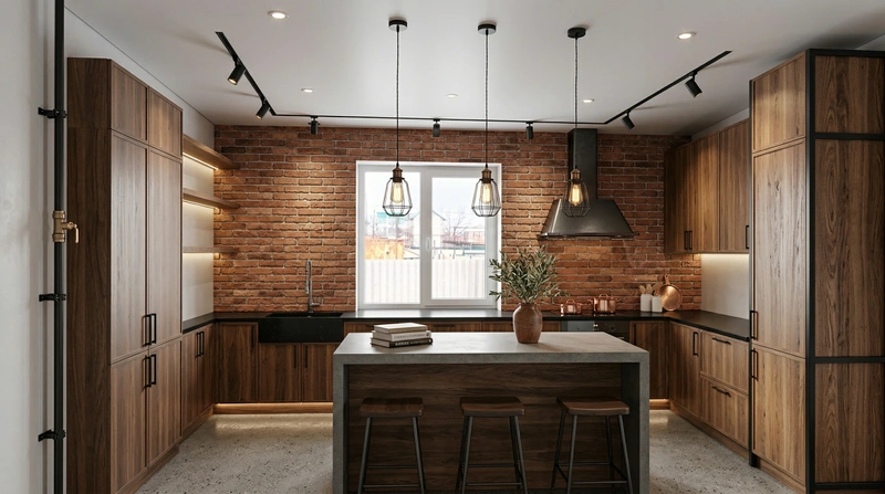 Дизайн кухни в стиле Лофт — фото интерьера от нейросети RoomGPT
