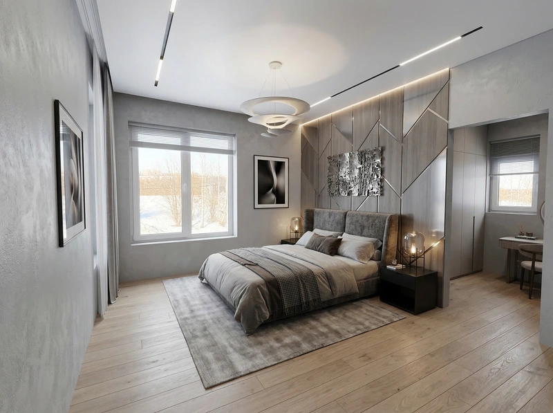 Дизайн спальни в стиле Контемпорари — фото интерьера от нейросети RoomGPT