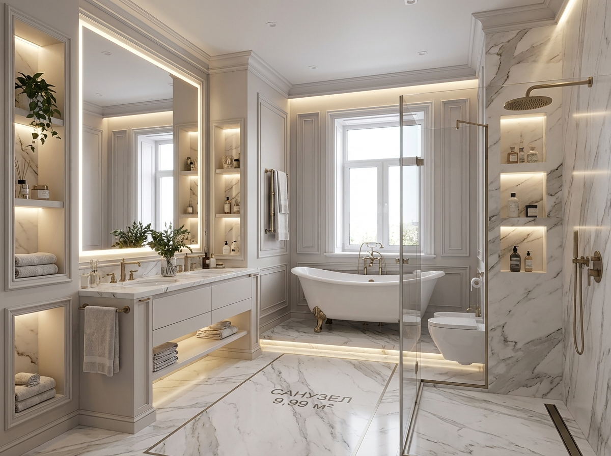 Дизайн ванной в стиле Классика — фото интерьера от нейросети RoomGPT