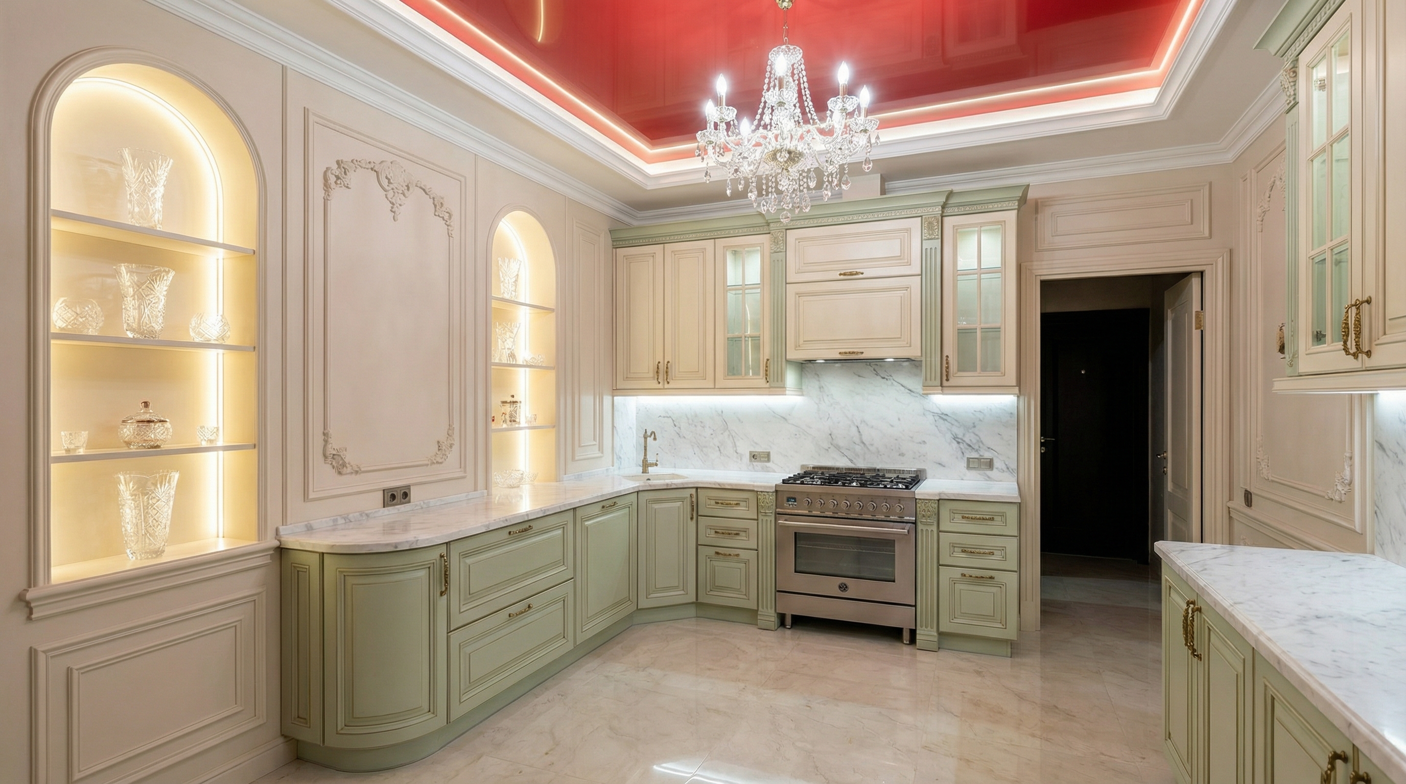 Дизайн кухни в стиле Классика — фото интерьера от нейросети RoomGPT