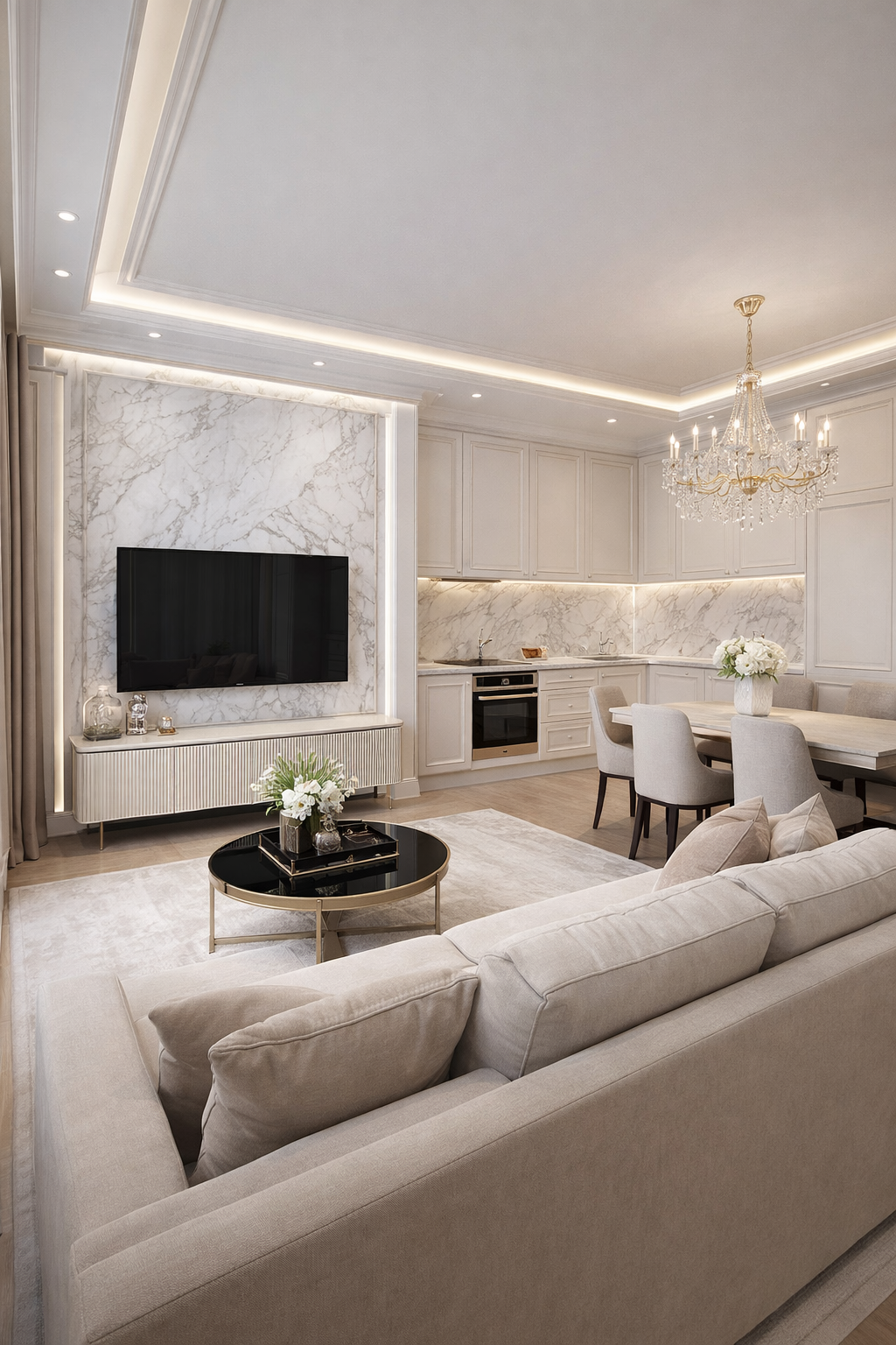 Дизайн гостиной в стиле Классика — фото интерьера от нейросети RoomGPT