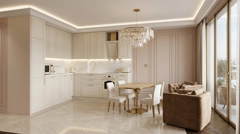 Дизайн кухни в стиле Неоклассика — фото интерьера от нейросети RoomGPT