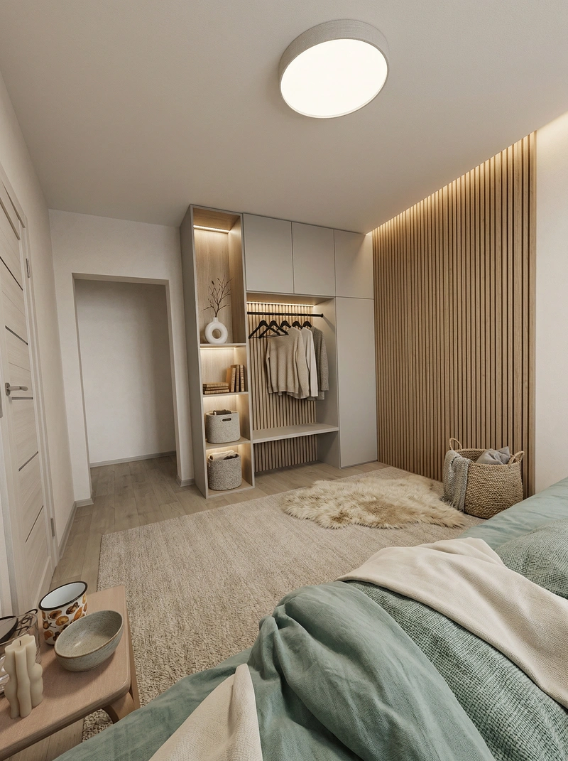 Дизайн спальни в стиле Хюгге — фото интерьера от нейросети RoomGPT