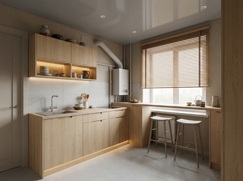 Дизайн кухни в стиле Japandi — фото интерьера от нейросети RoomGPT