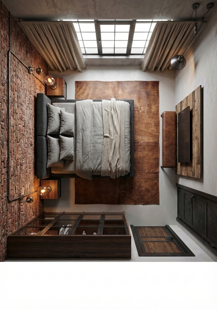 Дизайн спальни в стиле Лофт — фото интерьера от нейросети RoomGPT