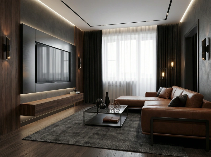 Дизайн интерьера в стиле Блэктэк — Гостиная от нейросети RoomGPT