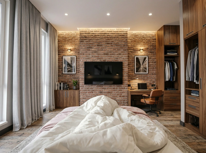 Дизайн спальни в стиле Лофт — фото интерьера от нейросети RoomGPT