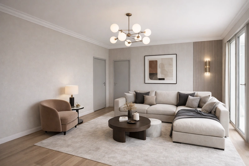 Дизайн интерьера в стиле Контемпорари — Гостиная от нейросети RoomGPT