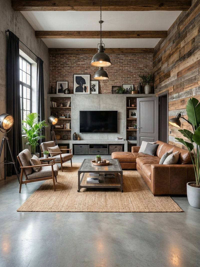 Дизайн гостиной в стиле Лофт — фото интерьера от нейросети RoomGPT