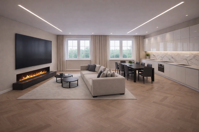 Дизайн интерьера в стиле Контемпорари — Гостиная от нейросети RoomGPT