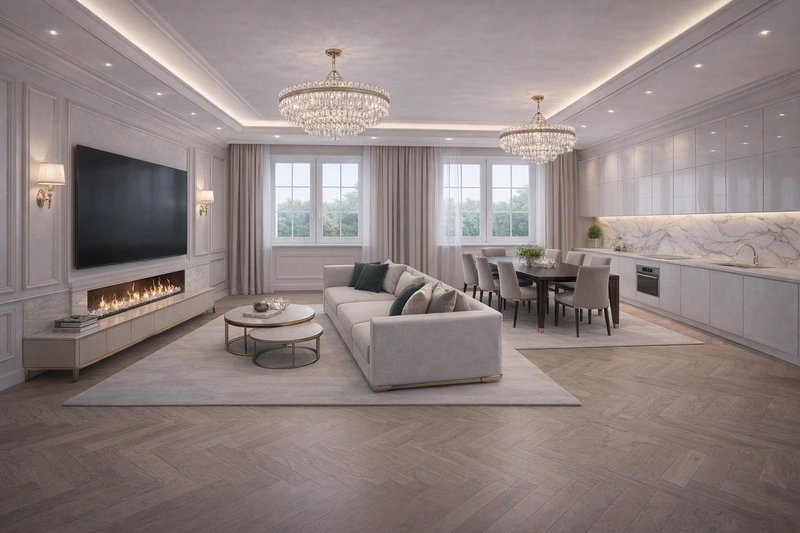 Дизайн интерьера в стиле Неоклассика — Гостиная от нейросети RoomGPT