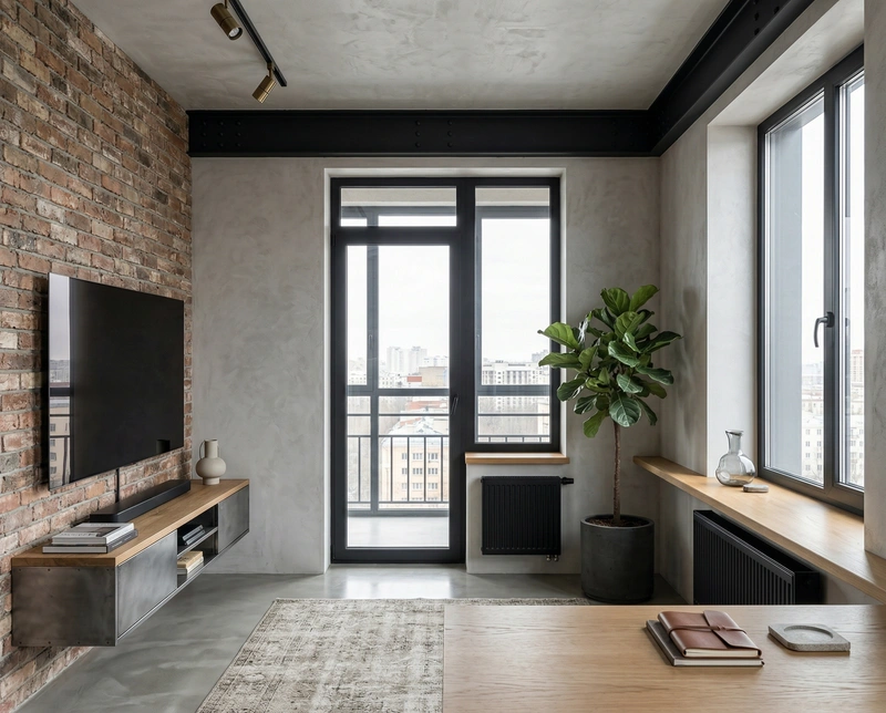 Дизайн гостиной в стиле Лофт — фото интерьера от нейросети RoomGPT