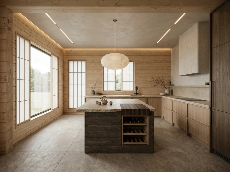 Дизайн кухни в стиле Japandi — фото интерьера от нейросети RoomGPT