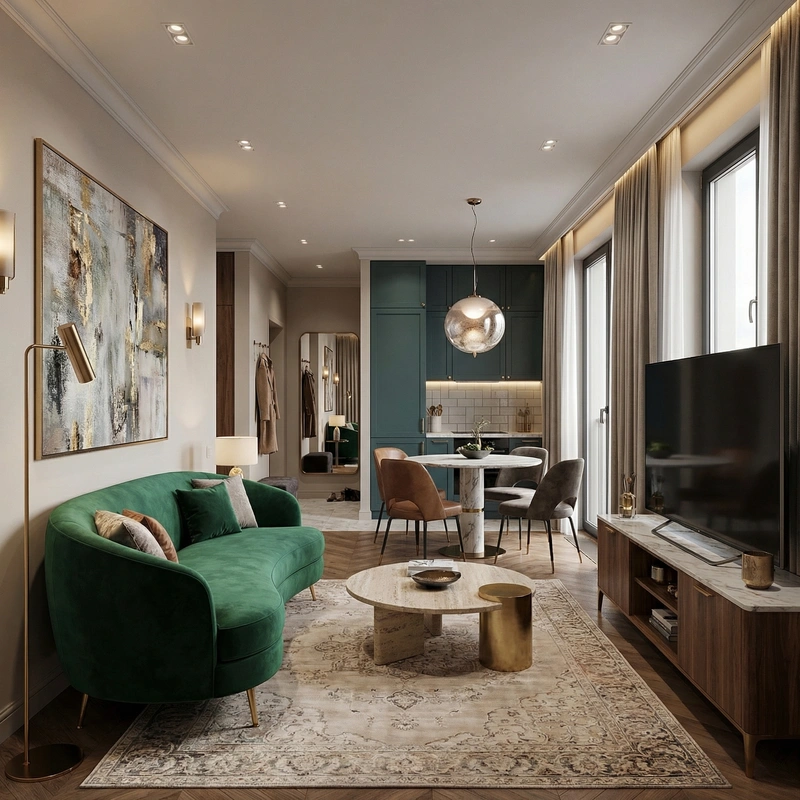 Дизайн интерьера в стиле Эклектика — Гостиная от нейросети RoomGPT