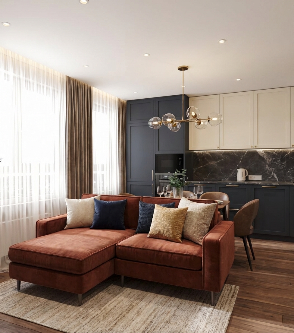 Дизайн гостиной в стиле Контемпорари — фото интерьера от нейросети RoomGPT