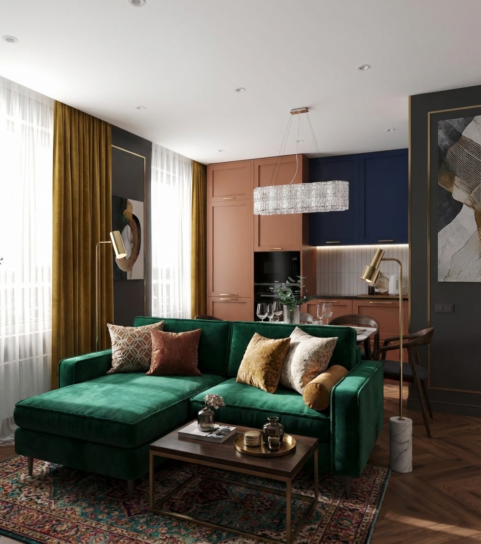 Дизайн гостиной в стиле Эклектика — фото интерьера от нейросети RoomGPT