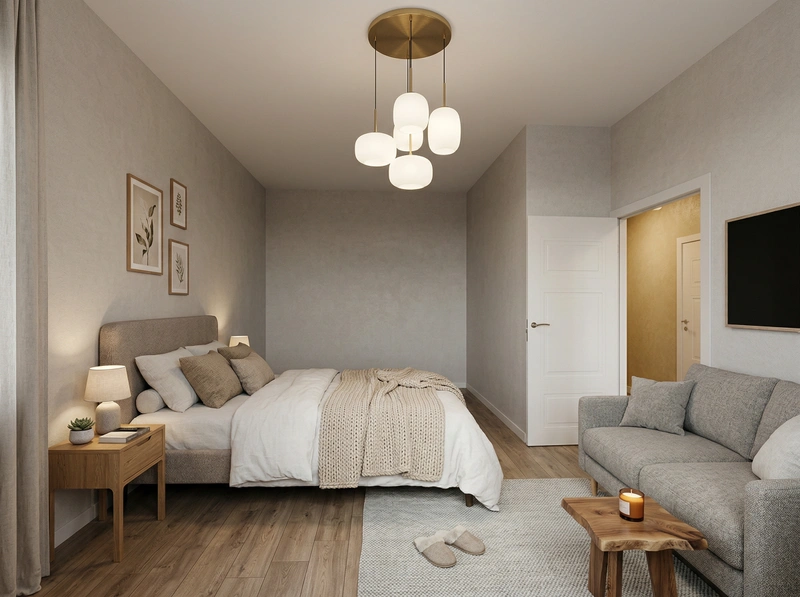 Дизайн спальни в стиле Хюгге — фото интерьера от нейросети RoomGPT