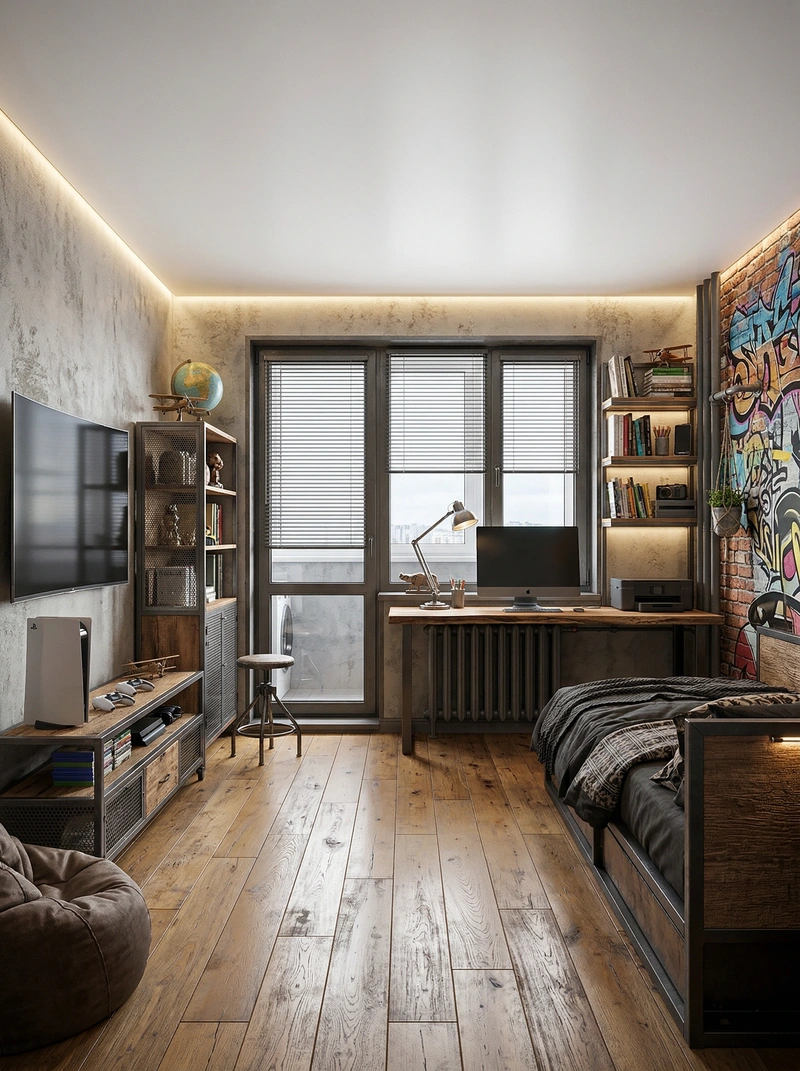 Дизайн интерьера в стиле Лофт — Детская от нейросети RoomGPT