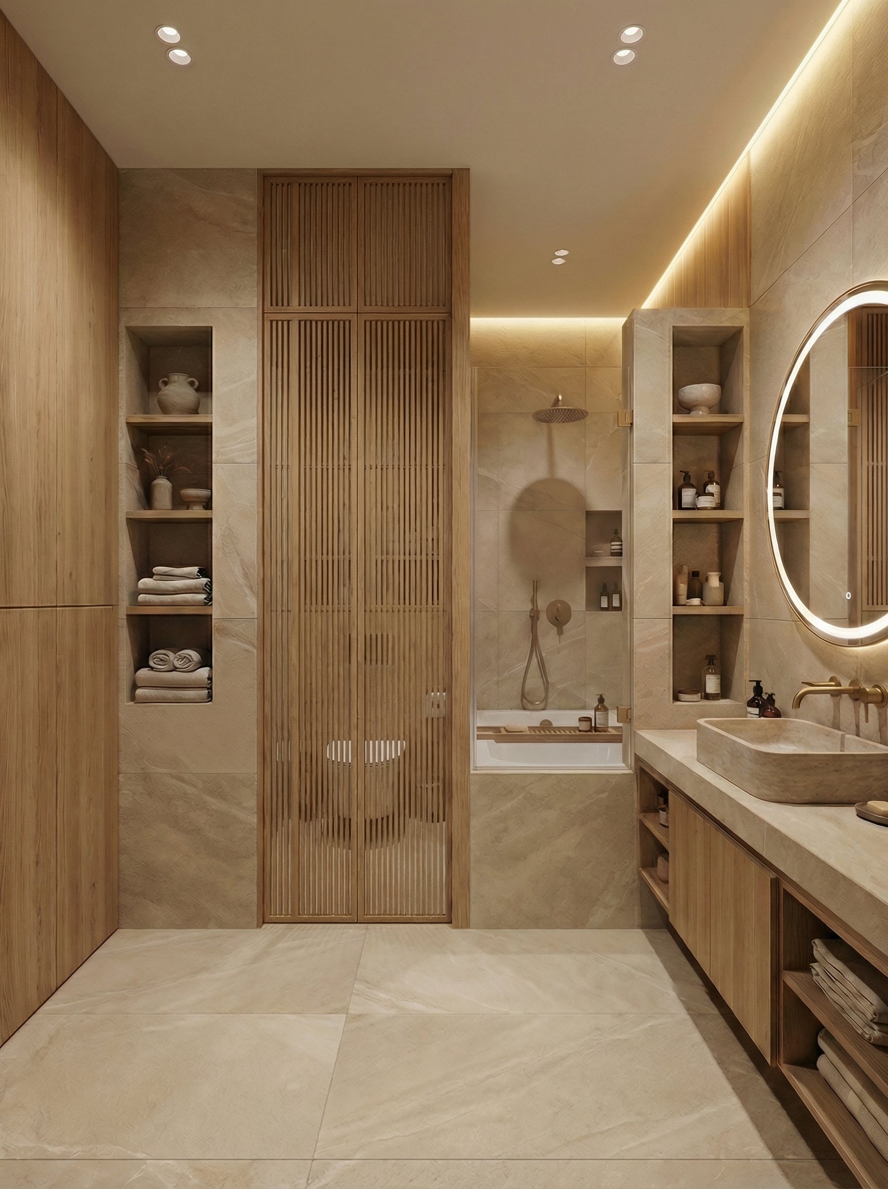 Дизайн ванной в стиле Japandi — фото интерьера от нейросети RoomGPT