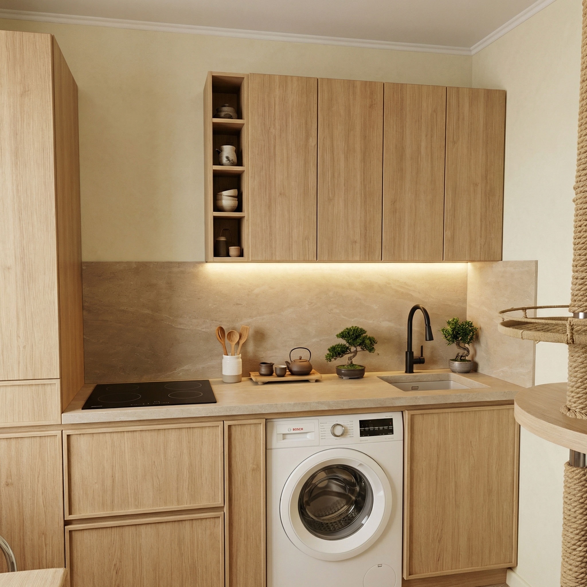 Дизайн гостиной в стиле Japandi — фото интерьера от нейросети RoomGPT