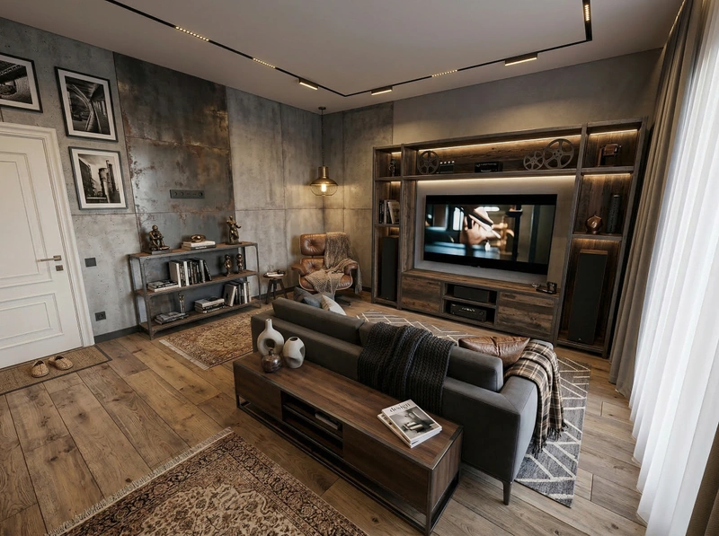 Дизайн гостиной в стиле Лофт — фото интерьера от нейросети RoomGPT
