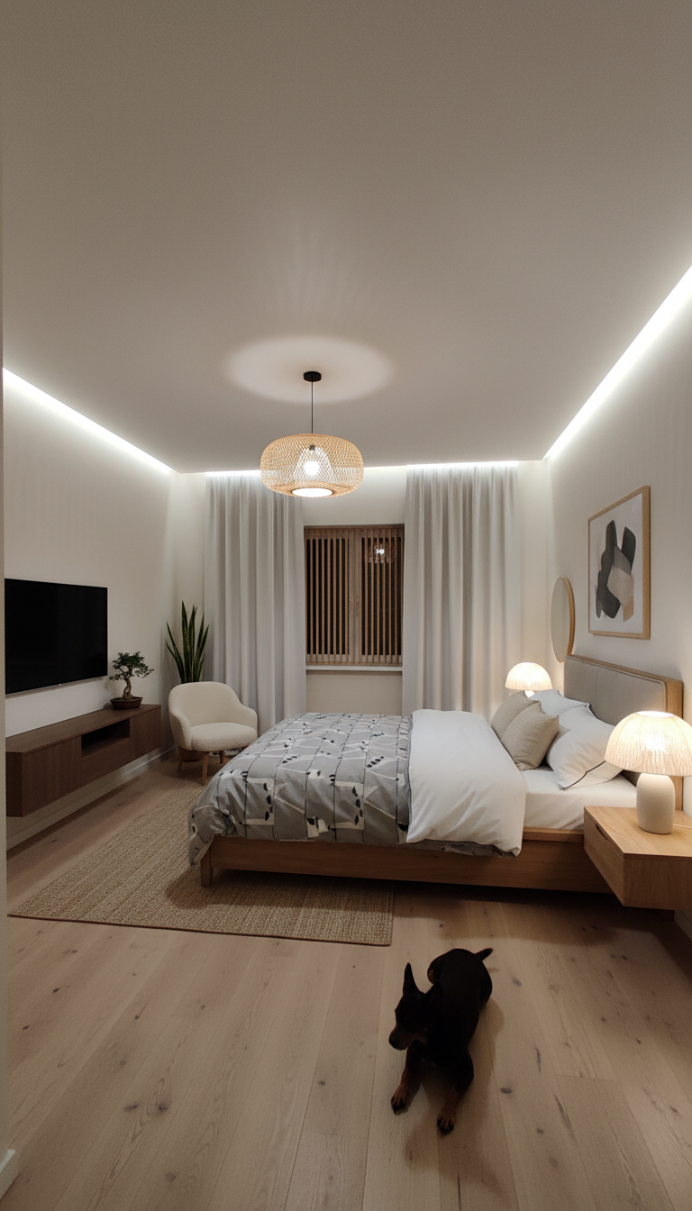 Дизайн спальни в стиле Japandi — фото интерьера от нейросети RoomGPT