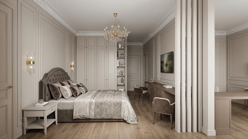 Дизайн спальни в стиле Классика — фото интерьера от нейросети RoomGPT