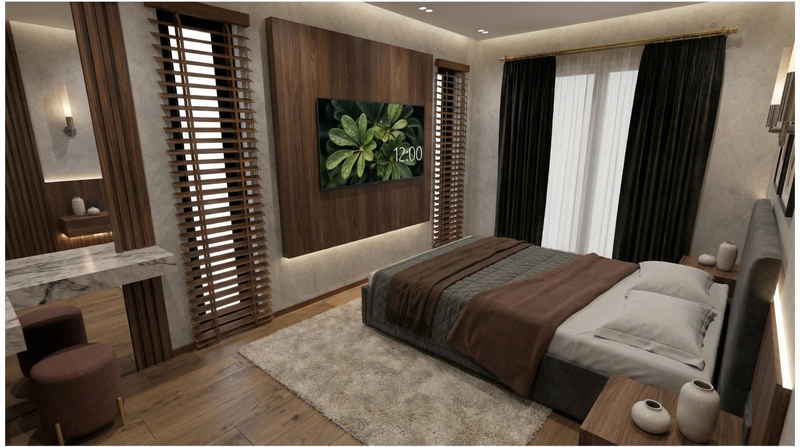 Дизайн интерьера в стиле Контемпорари — Спальня от нейросети RoomGPT