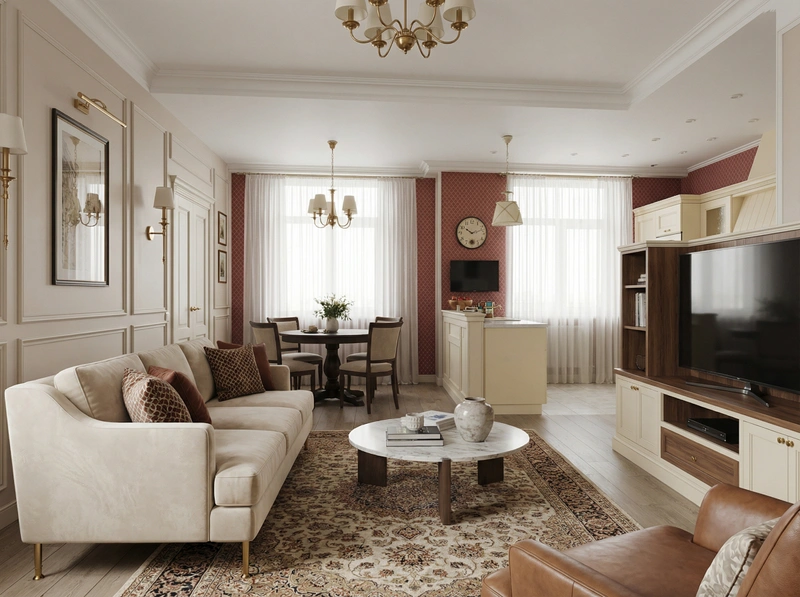 Дизайн интерьера в стиле Классика — Гостиная от нейросети RoomGPT