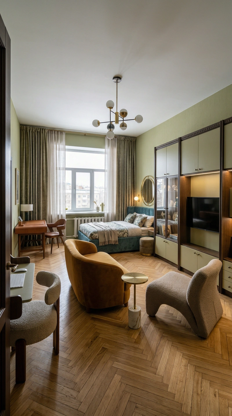 Дизайн интерьера в стиле Эклектика — Гостиная от нейросети RoomGPT