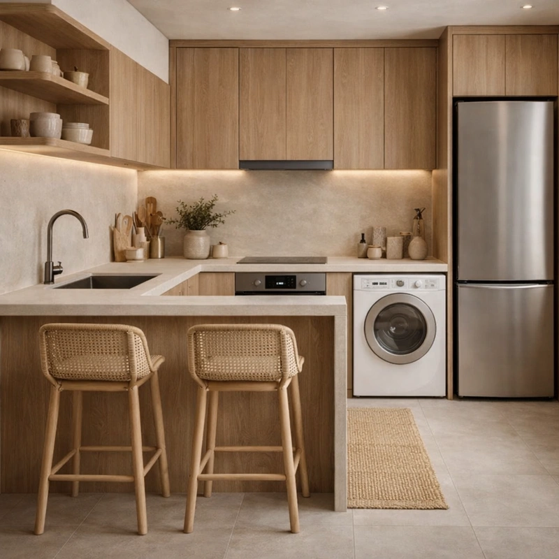 Дизайн кухни в стиле Japandi — фото интерьера от нейросети RoomGPT