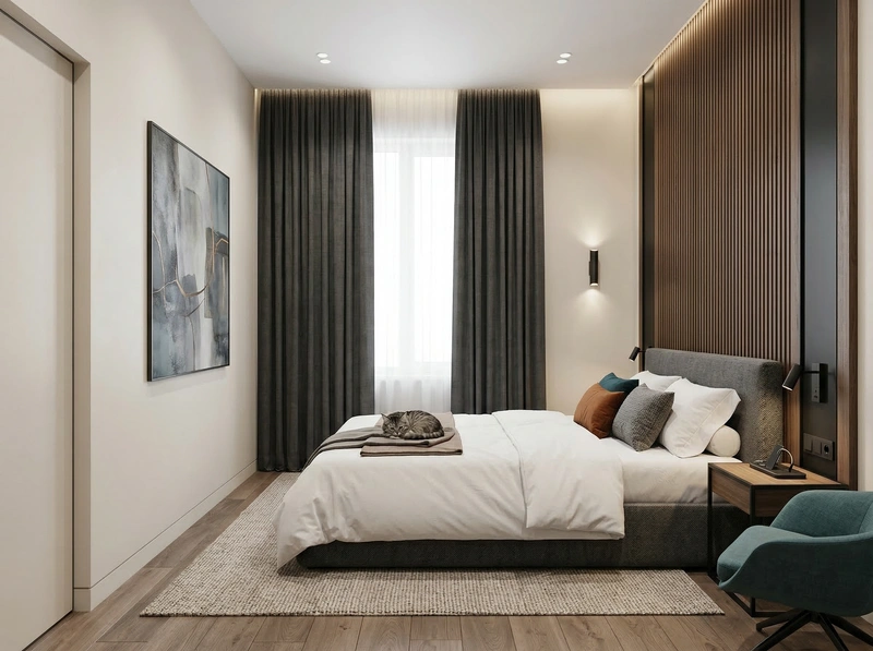 Дизайн интерьера в стиле Контемпорари — Спальня от нейросети RoomGPT