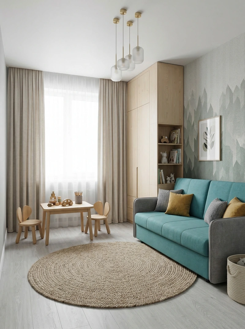 Дизайн детской в стиле Сканди — фото интерьера от нейросети RoomGPT