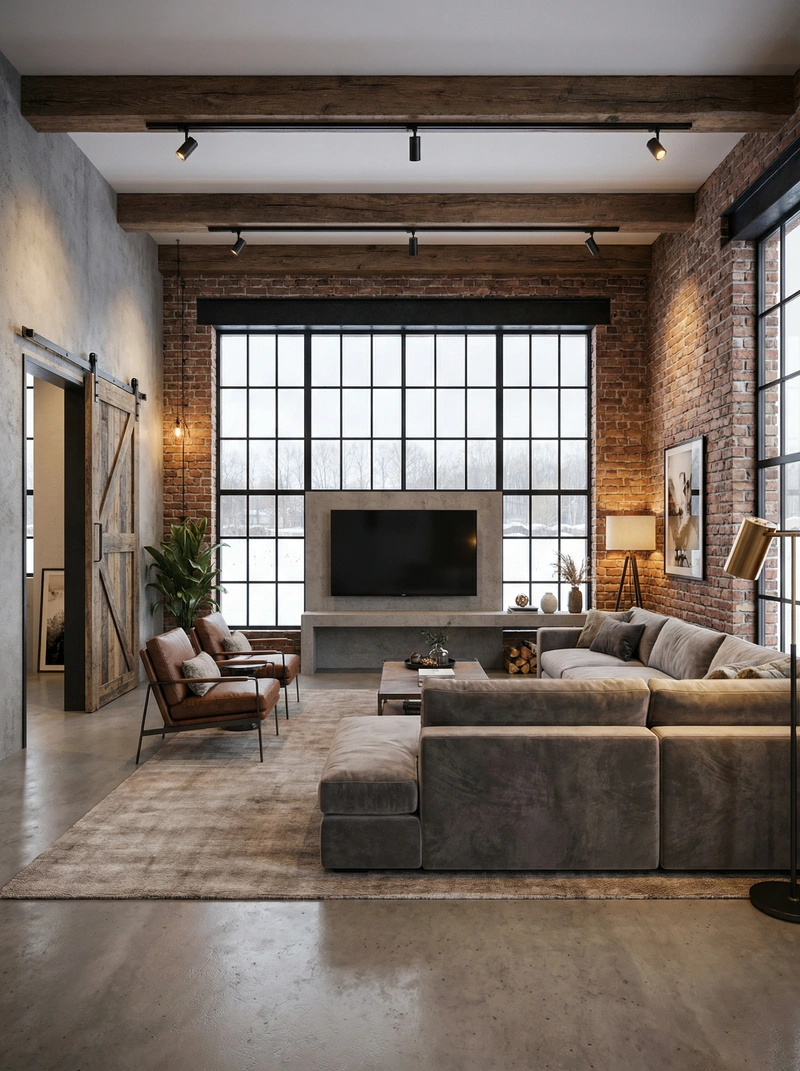 Дизайн интерьера в стиле Лофт — Гостиная от нейросети RoomGPT