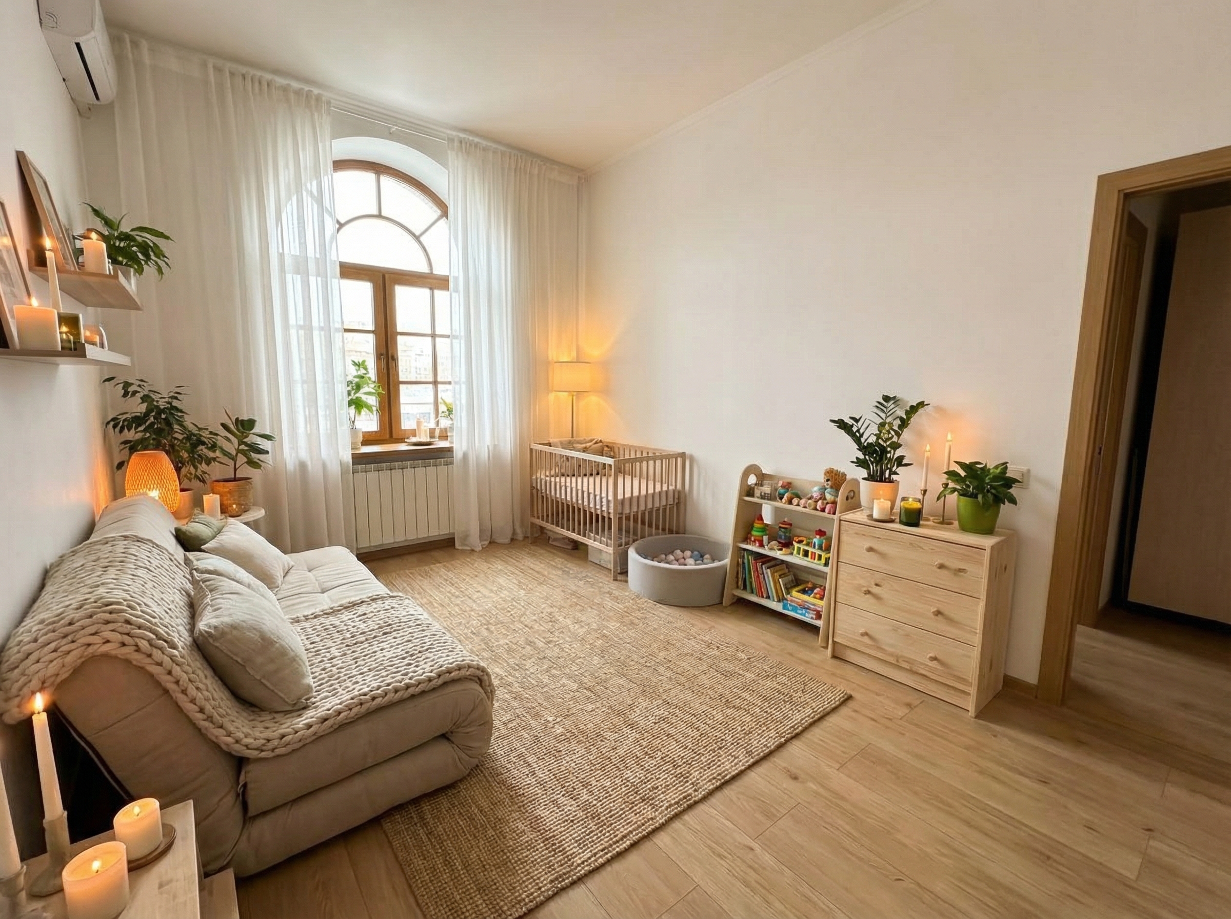 Дизайн гостиной в стиле Хюгге — фото интерьера от нейросети RoomGPT