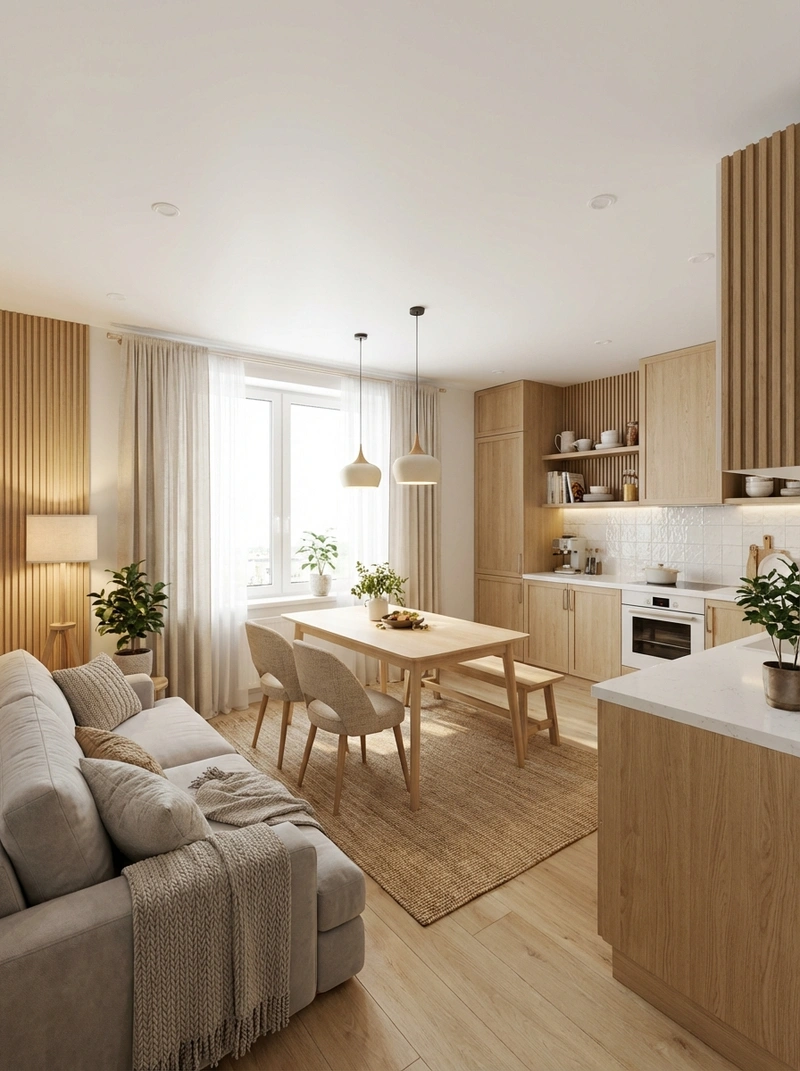 Дизайн интерьера в стиле Хюгге — Кухня от нейросети RoomGPT