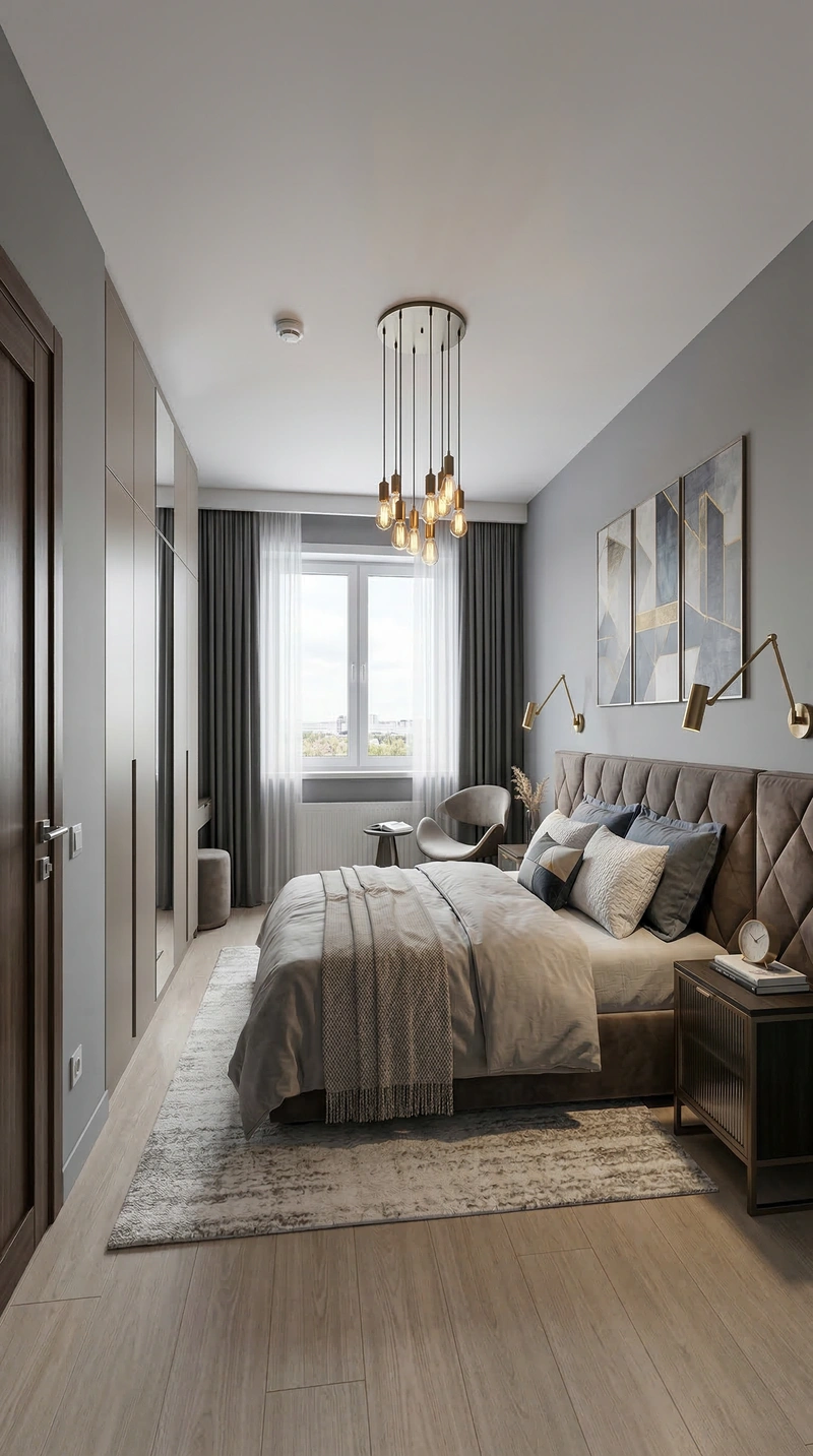 Дизайн спальни в стиле Контемпорари — фото интерьера от нейросети RoomGPT