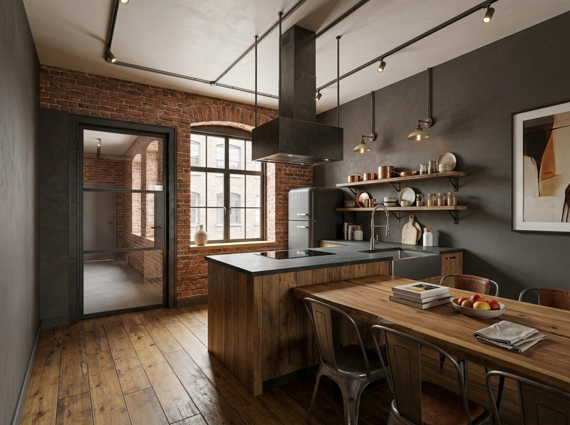 Дизайн кухни в стиле Лофт — фото интерьера от нейросети RoomGPT