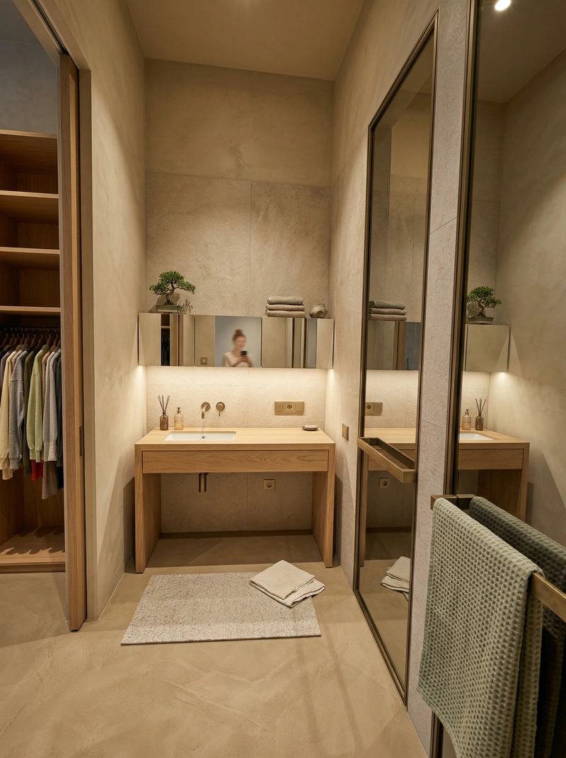 Дизайн ванной в стиле Japandi — фото интерьера от нейросети RoomGPT