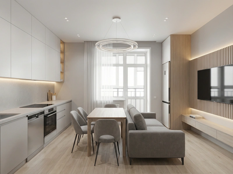 Дизайн интерьера в стиле Контемпорари — Гостиная от нейросети RoomGPT