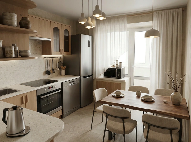 Дизайн кухни в стиле Japandi — фото интерьера от нейросети RoomGPT