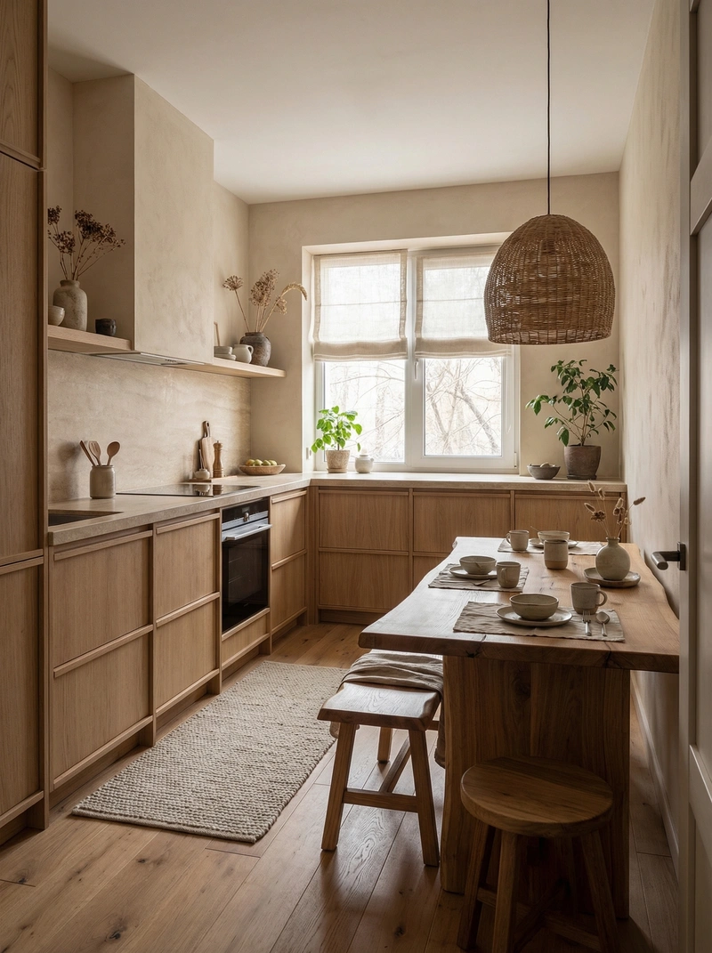 Дизайн кухни в стиле Japandi — фото интерьера от нейросети RoomGPT