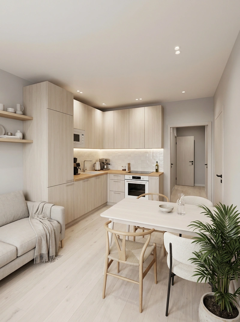 Дизайн кухни в стиле Сканди — фото интерьера от нейросети RoomGPT