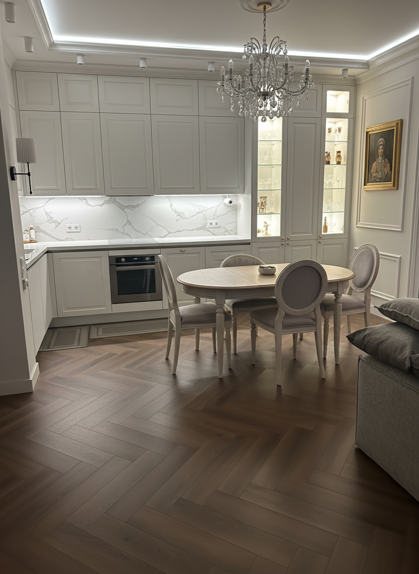 Дизайн кухни в стиле Классика — фото интерьера от нейросети RoomGPT