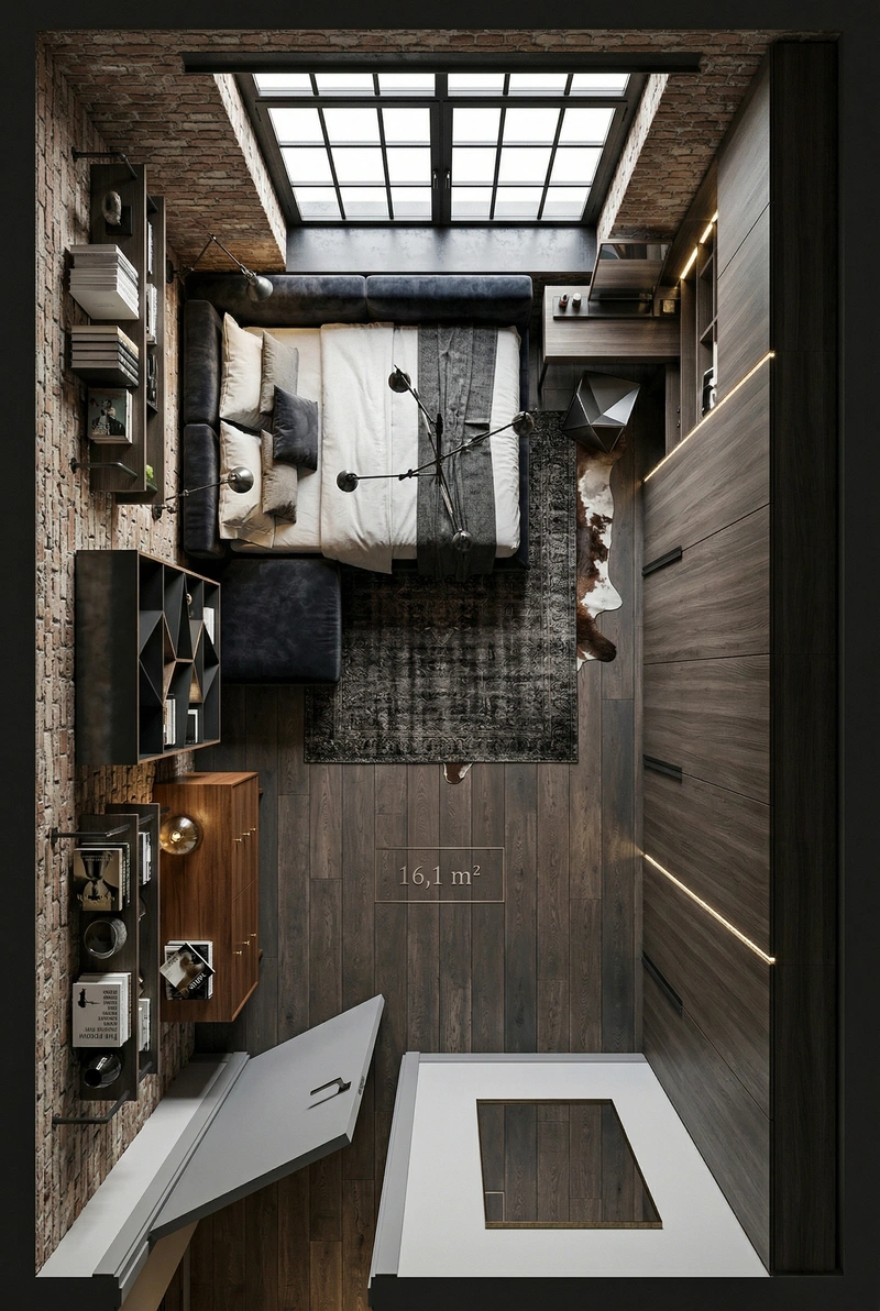 Дизайн спальни в стиле Лофт — фото интерьера от нейросети RoomGPT