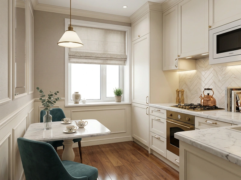 Дизайн кухни в стиле Классика — фото интерьера от нейросети RoomGPT